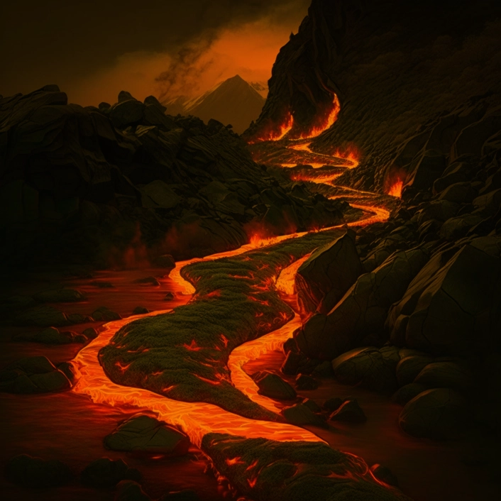 a lava stream flowing from a volcano